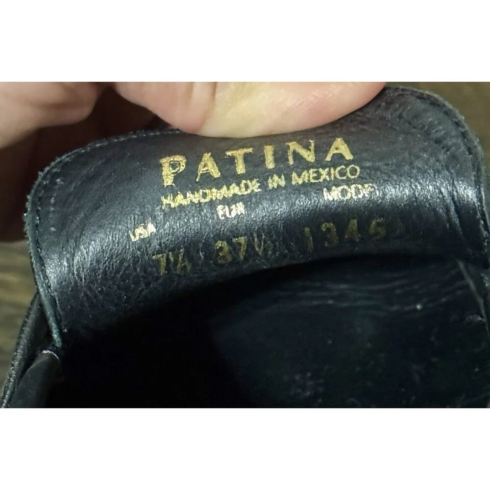 Patina Black Leather Penny Loafers Womens 7.5/EU37.5 Chunky Lug Sole Style 13451